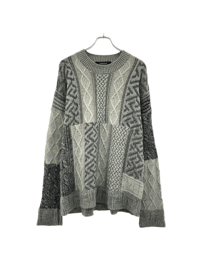 Versace Signature Patchwork Knit Sweater Gray 56